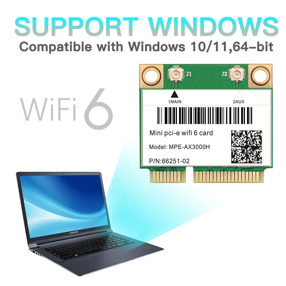 Fenvi wifi 6カード2974mbpsデュアルバンド2.4g/5ghz for bluetooth 5.2ワイヤレスハーフミニpci-eネットワークwlan wifiカード802.11ax win 10