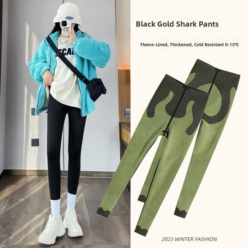 Thiened Warm Fce arkskin Pants Women's Autumn Winter Sle Fce Lined Tummy Control Butt Lifting Slimming Yoga Fitne...