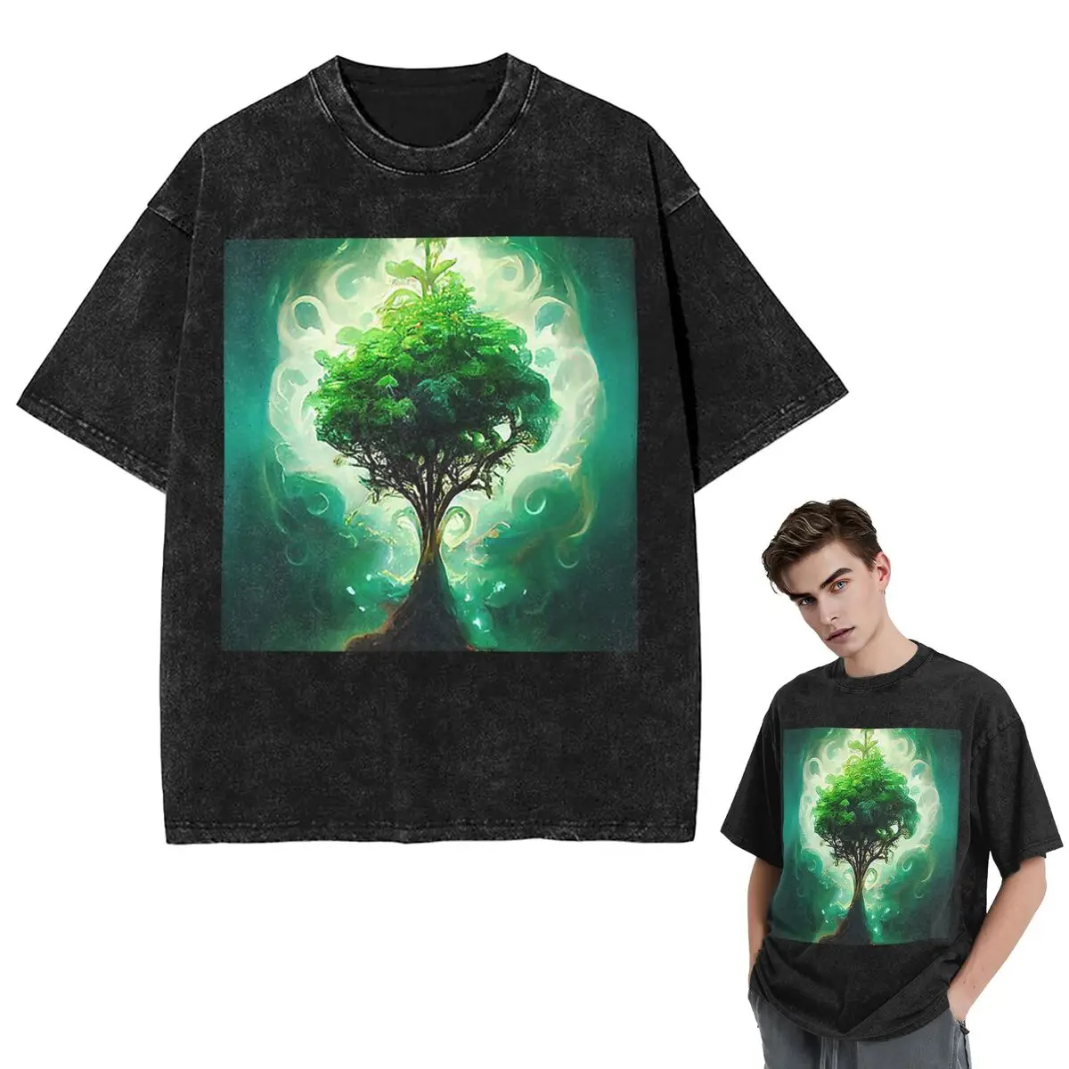 

Уличная одежда, футболки Magic Green Tree, потертая футболка с коротким рукавом, футболка в стиле хип-хоп, топы, футболки для мужчин и женщин