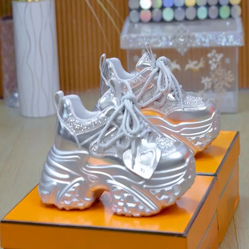 

7CM Women Casual Platform Sneakers High Heels New Spring Casual Vulcanized Shoes Bling Trainers Chunky Sneakers Zapatos Mujer