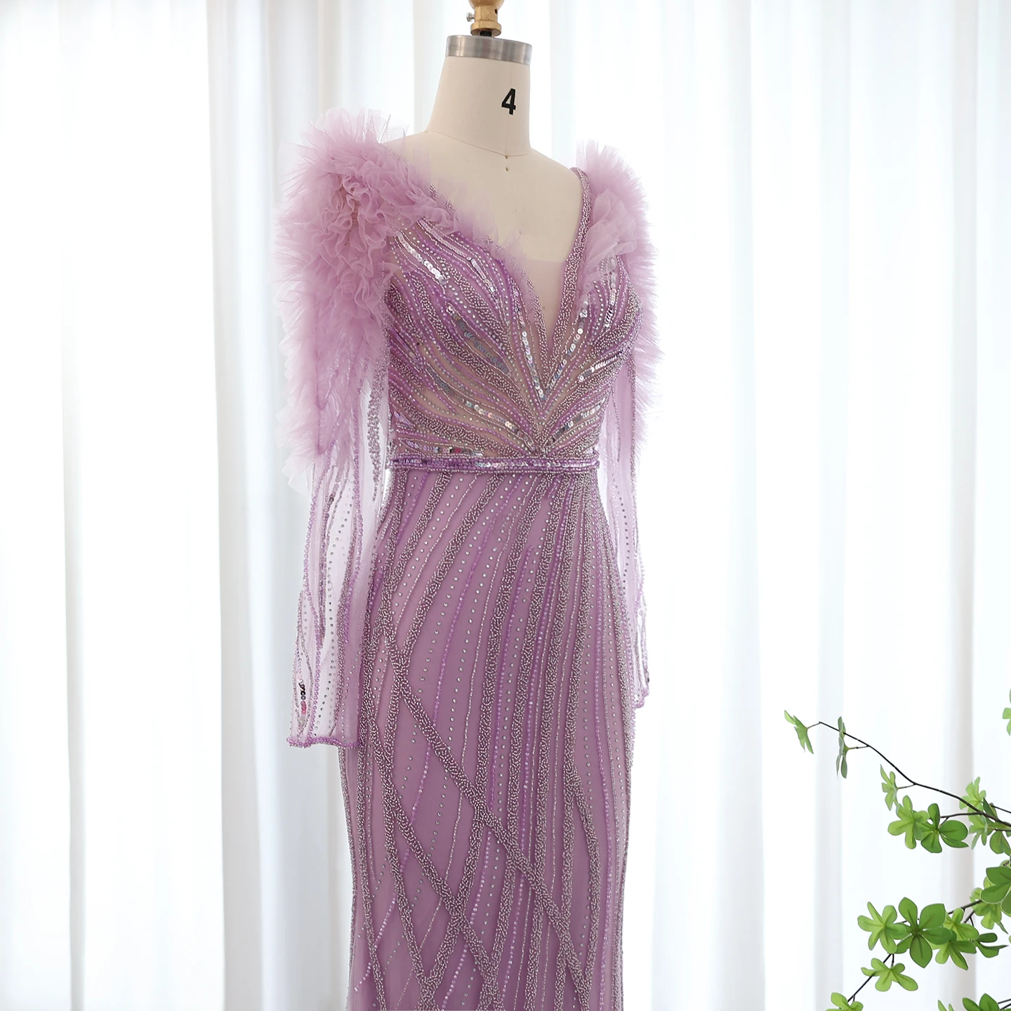 Sharon Said Luxe Dubai Lange Mouwen Zeemeermin Lila Avondjurk voor Bruiloft V-hals Blauw Formele Partij Jassen SS433 Aangepaste