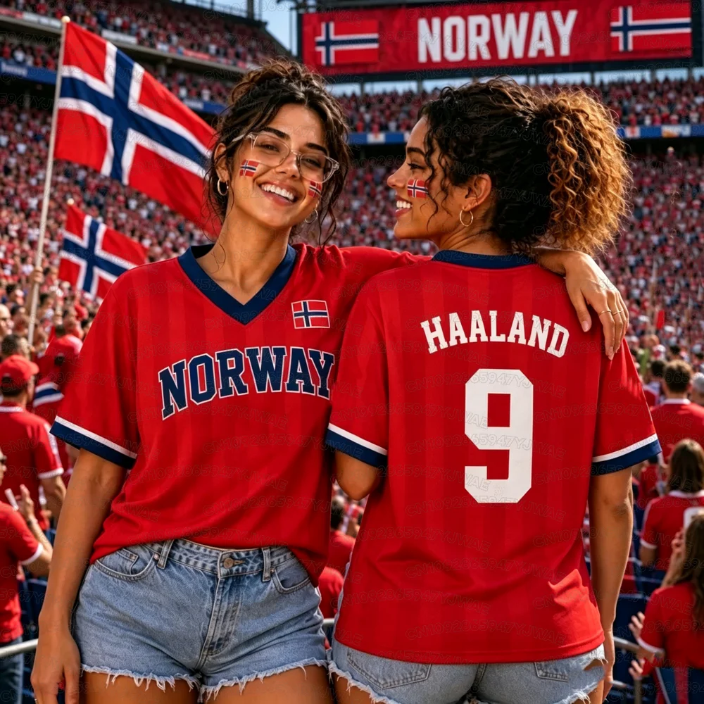 Summer 2026 New Women's Men's Soccer Jersey Norway Flag NO.9 HAALAND Print T-shirt Short Sleeve Jersey