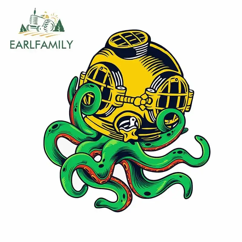 

EARLFAMILY 13cm x 12.1cm For Octopus Squid Diving Car Truck Decal Cartoon Stickers Bumper Refrigerator Decals Decoration