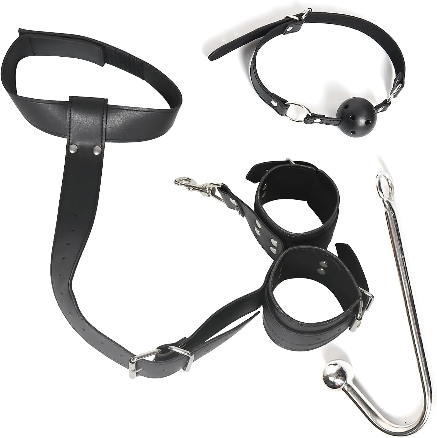 2 in 1 Leather Sex Bondage Set BDSM Anal Hook with Ball Gag Anal Trainer Role Play Butt Plug Fetish Slave Sex Toys for Woman Man