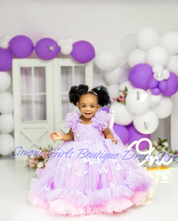 Butterfly decoration Fluffy princess dress Flower Girl Dress for birthday party Wedding Ceremonies Formal Receptions Parties