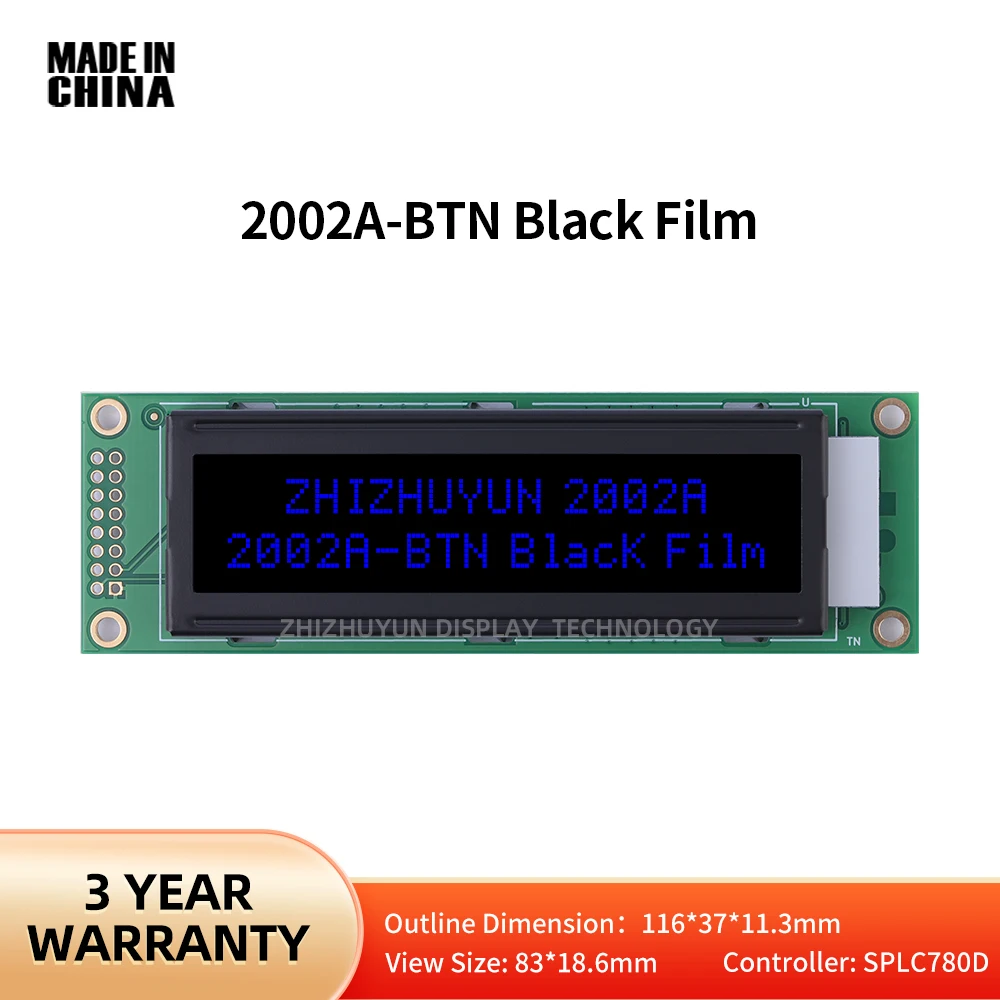 โมดูล LCD หลายภาษา2002a หน้าจอ LCD ฟิล์มสีดำหน้าจอ LCD ข้อความสีฟ้าจุดโมดูลจอแสดงผลอุตสาหกรรม