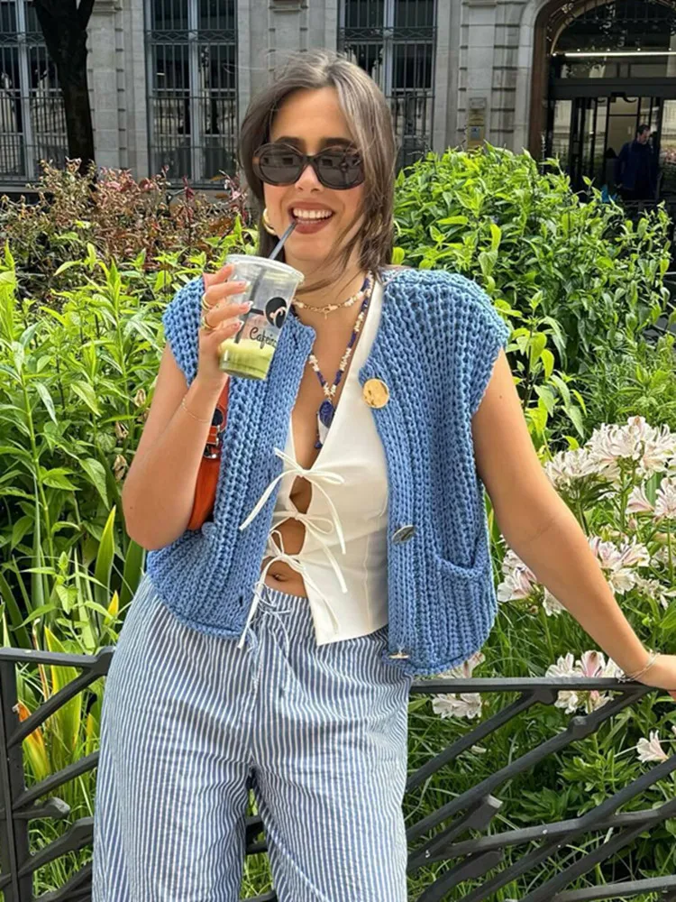 Knitwears Women's Vest Outerwears Sleeveless Brown Sweater Knit Vest Women Sweaters Autumn Winter