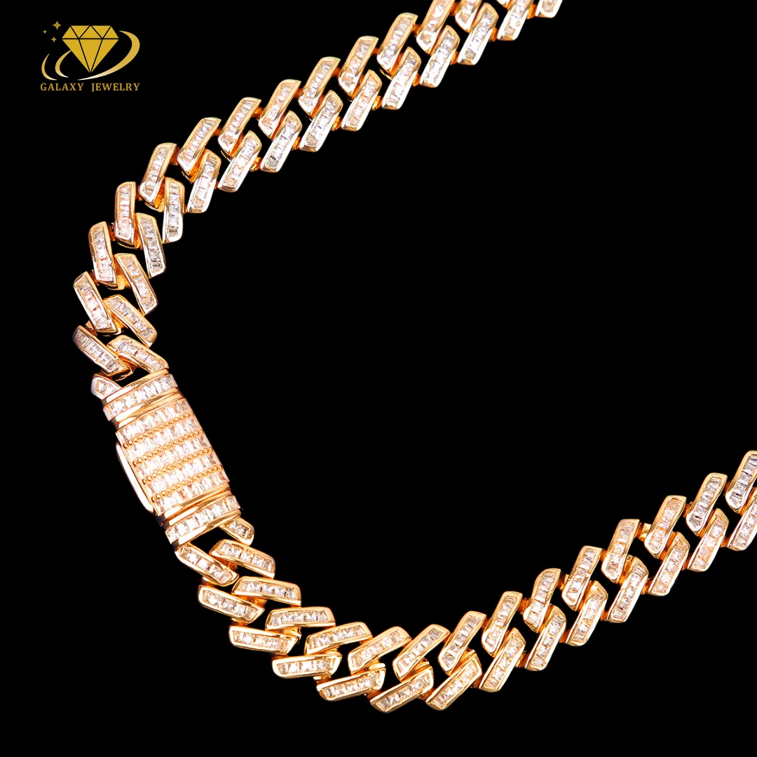 Single Row Baguette Miami Cuban Chain Hip Hop 20mm Bling Iced Out Vvs Moissanite Diamond Mens Womens Jewelry Bracelet Necklace