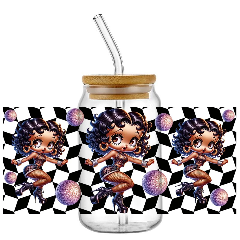 3D Modern Girl Design UV DTF Cup Wrap Sticker for 16oz Libbey Glasses Washable DIY Mug Fashion Girl Transfer Sticker