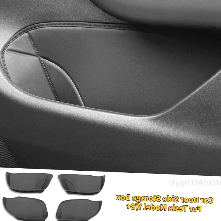 

New！ Door Storage Box for Tesla Model 3 Y 2021-2024 Door Slot Mat Suede Protective Pad PU Leather New Model3 Highland Car Access