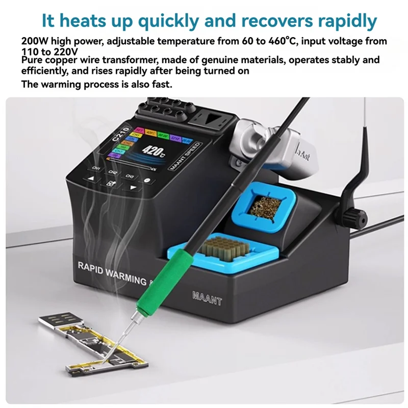 For Handle Repair Compatible C210 Digital Soldering Station 200W Rapid Heating Adjustable 60 To 460℃ With Color Screen