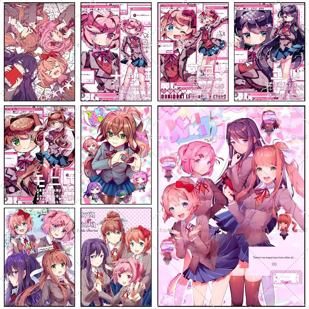 Doki D-Doki L-Literatuare Game Poster Self-adhesive Wall Mural Art Waterproof Sticker For Bar Room Decor High Quality Print Gift