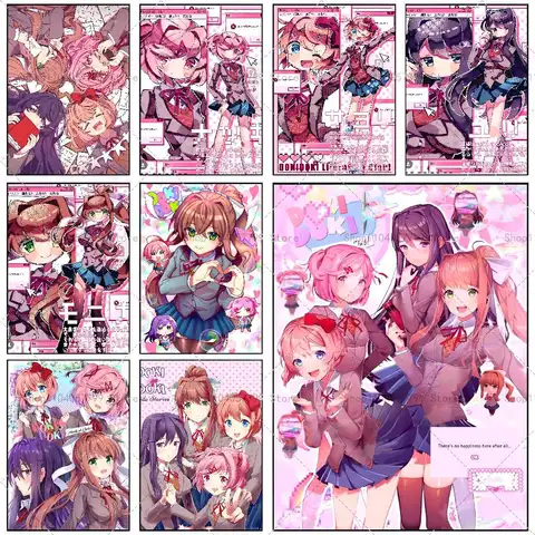 Doki D-Doki L-Literatuare Game Poster Self-adhesive Wall Mural Art Waterproof Sticker For Bar Room Decor High Quality Print Gift