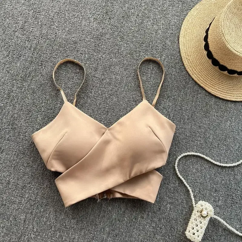 

Chic Solid patchwork Straps Crop Top Corset Tank Top Sexy Korean Fashion Backless Off Shoulder Summer Women Crop Top