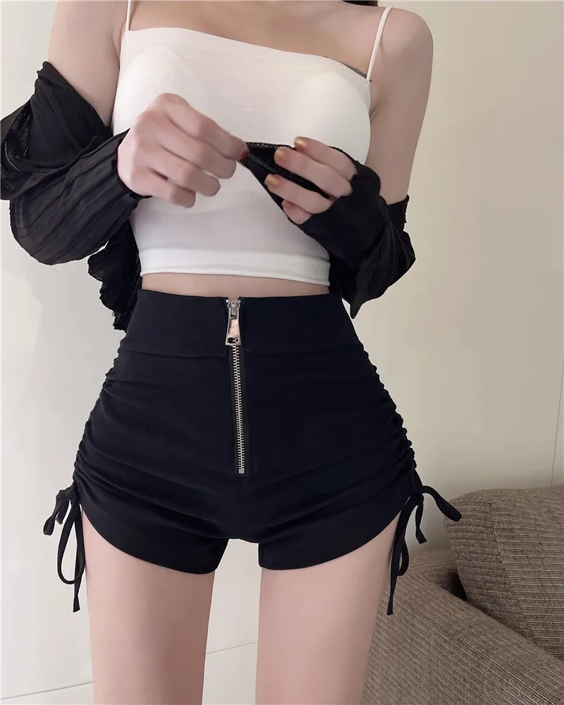 

High Waist A-Line Wide Leg Pants Women's Spring Summer Casual Shorts Trendy Drawstring Zipper Pocket Pure Color Bottoms