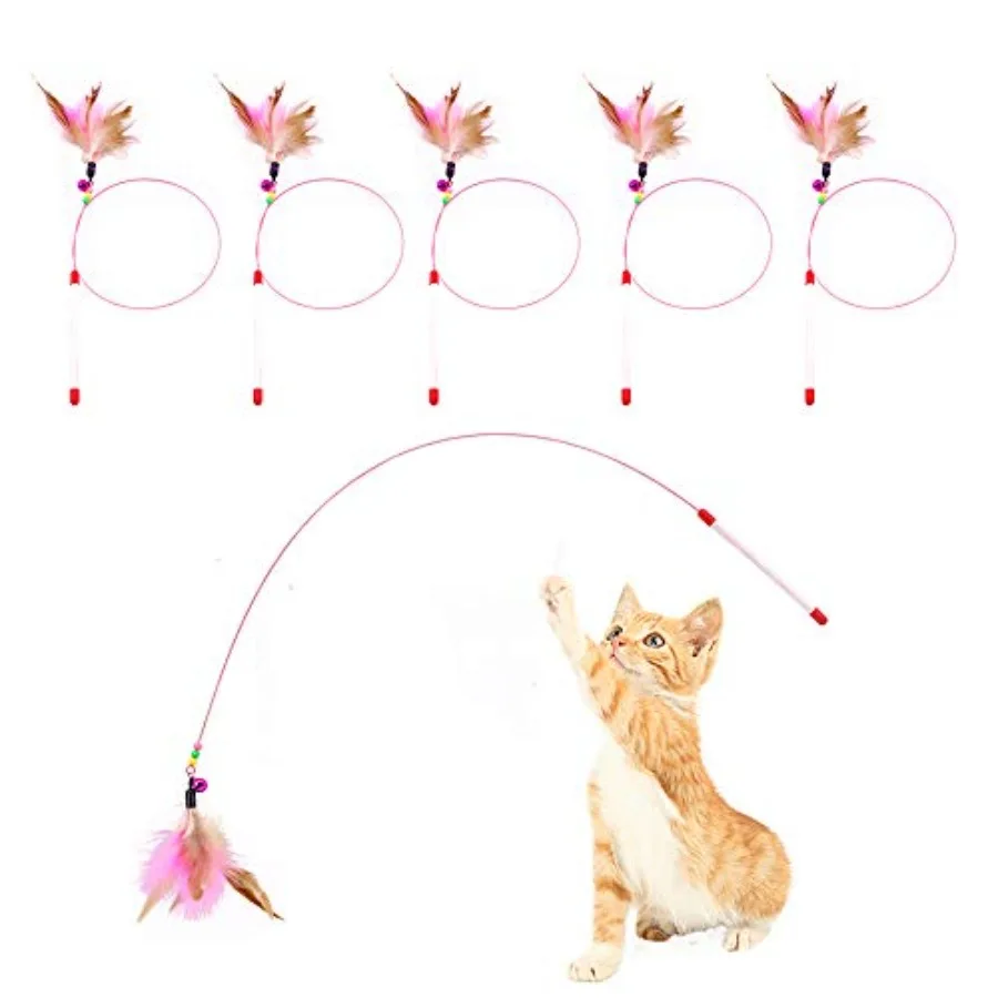 

Игрушка с кошачьими перьями, игрушки для кошек, палочка из 5 упаковок, интерактивная палочка для кошек, котят, тизер, проволочная палочка с колокольчиками, бусинами для кошек, упражнений