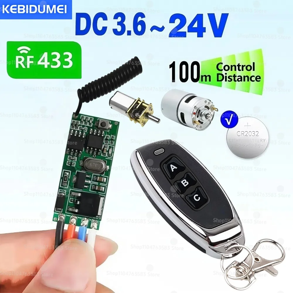 Mini moteur RF 433MHz, interrupteur de télécommande, DC 6V 12V 18V 24V, Module de relais, transmetteur 100m pour moteur avant et arrière, arrêt/bricolage
