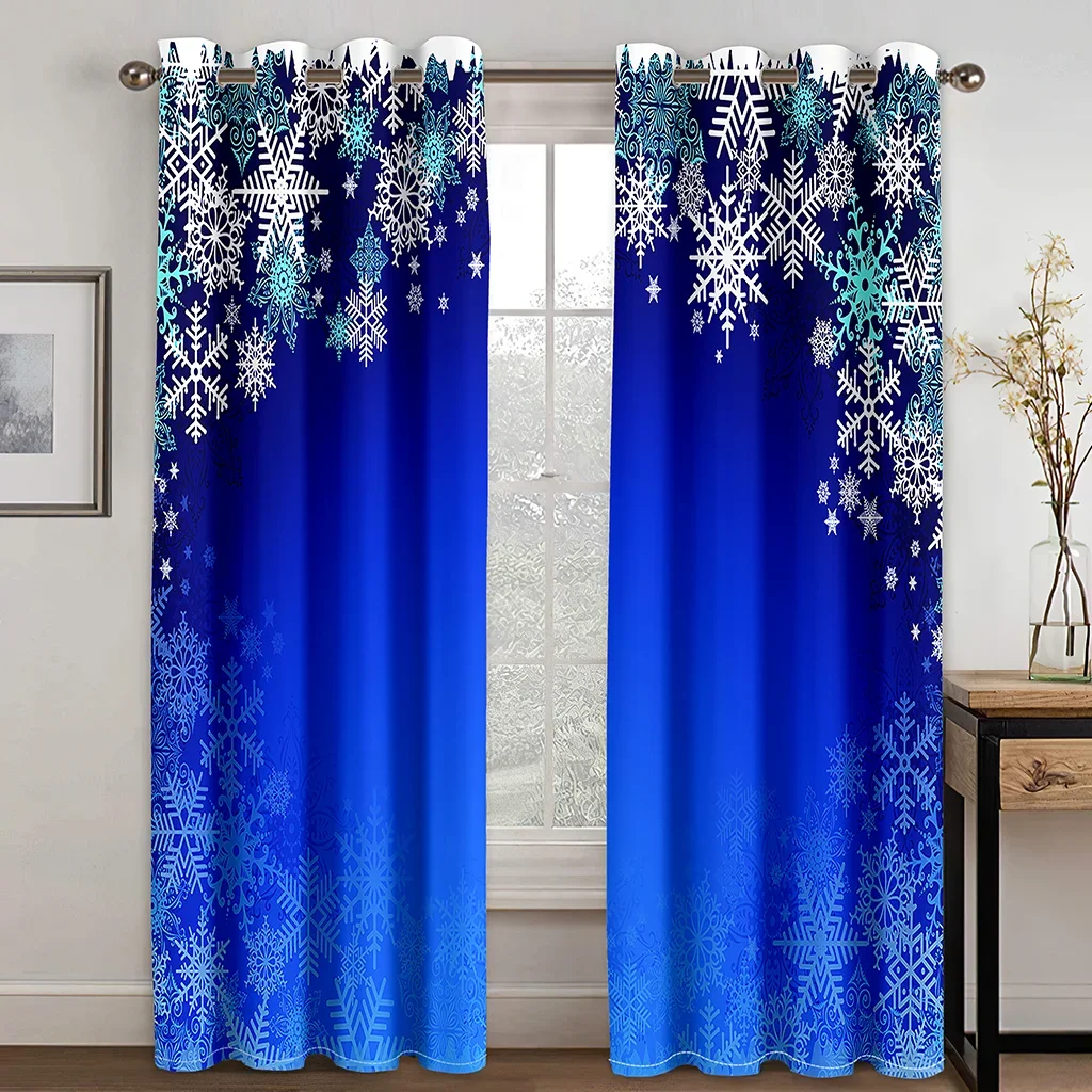 Blue Snow Two Drape Merry Chrismas Red Santa Claus Elk 2 Pieces Free Shipping Thin Window Curtain for Living Room Bedroom Decor