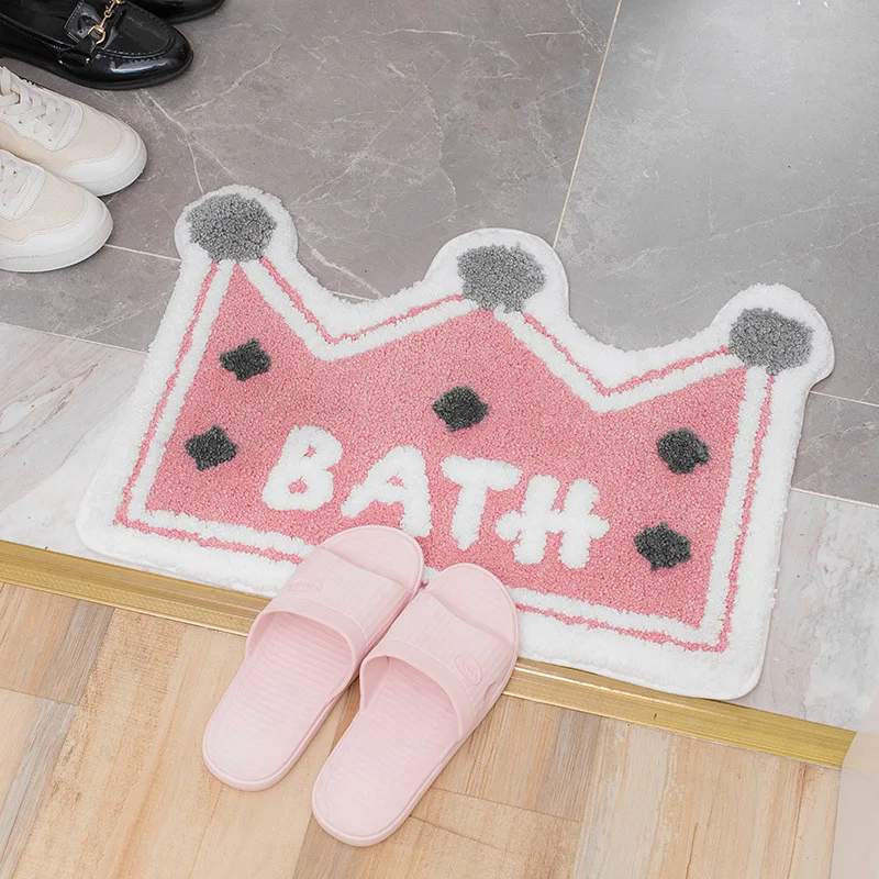 Cute Crown Girl Heart Soft Home Door Mat Bathroom Absorbent Carpet Non-slip Floor Mat Creative Room Decoration Machine Washable