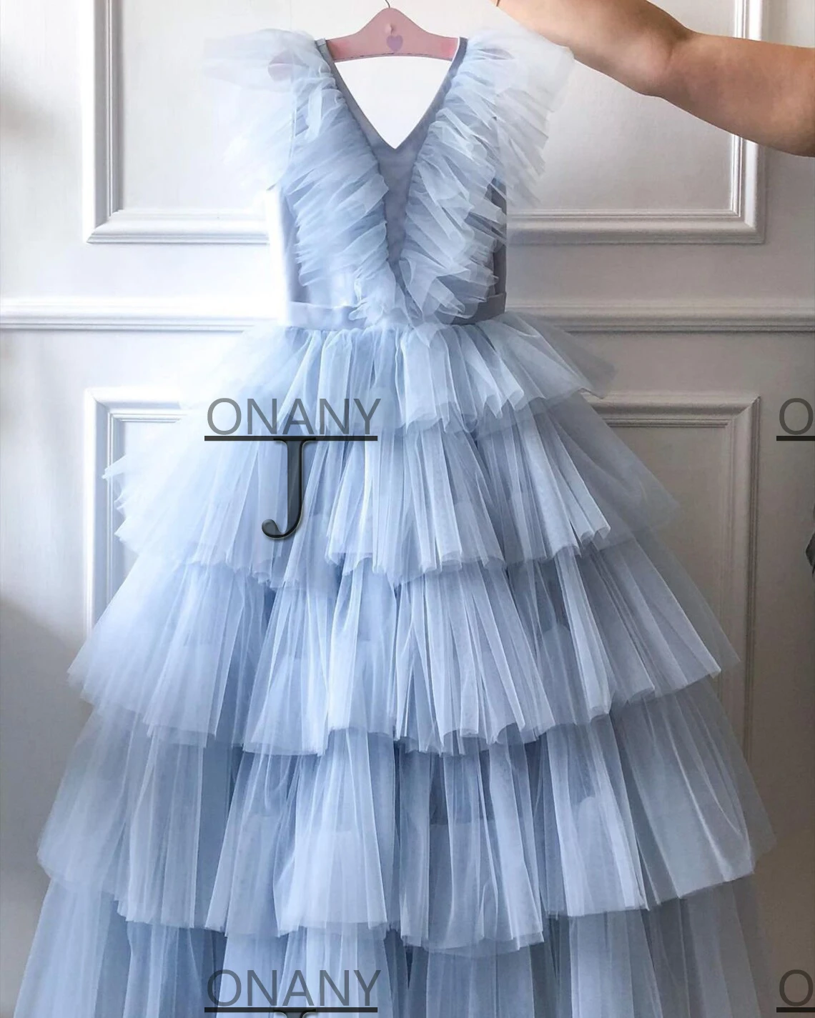 JONANY-Robe Délicate à Fleurs pour Fille, Col en Fibres V, en Tulle, Personnalisée, ixde Princesse, Anniversaire, Première Communion