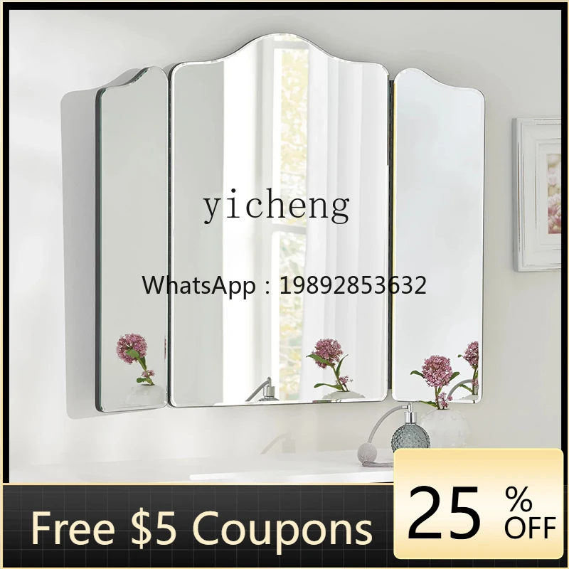 

tri-fold mirror light luxury wall-mounted bathroom mirror toilet wash desktop vanity mirror porch foldable decoration