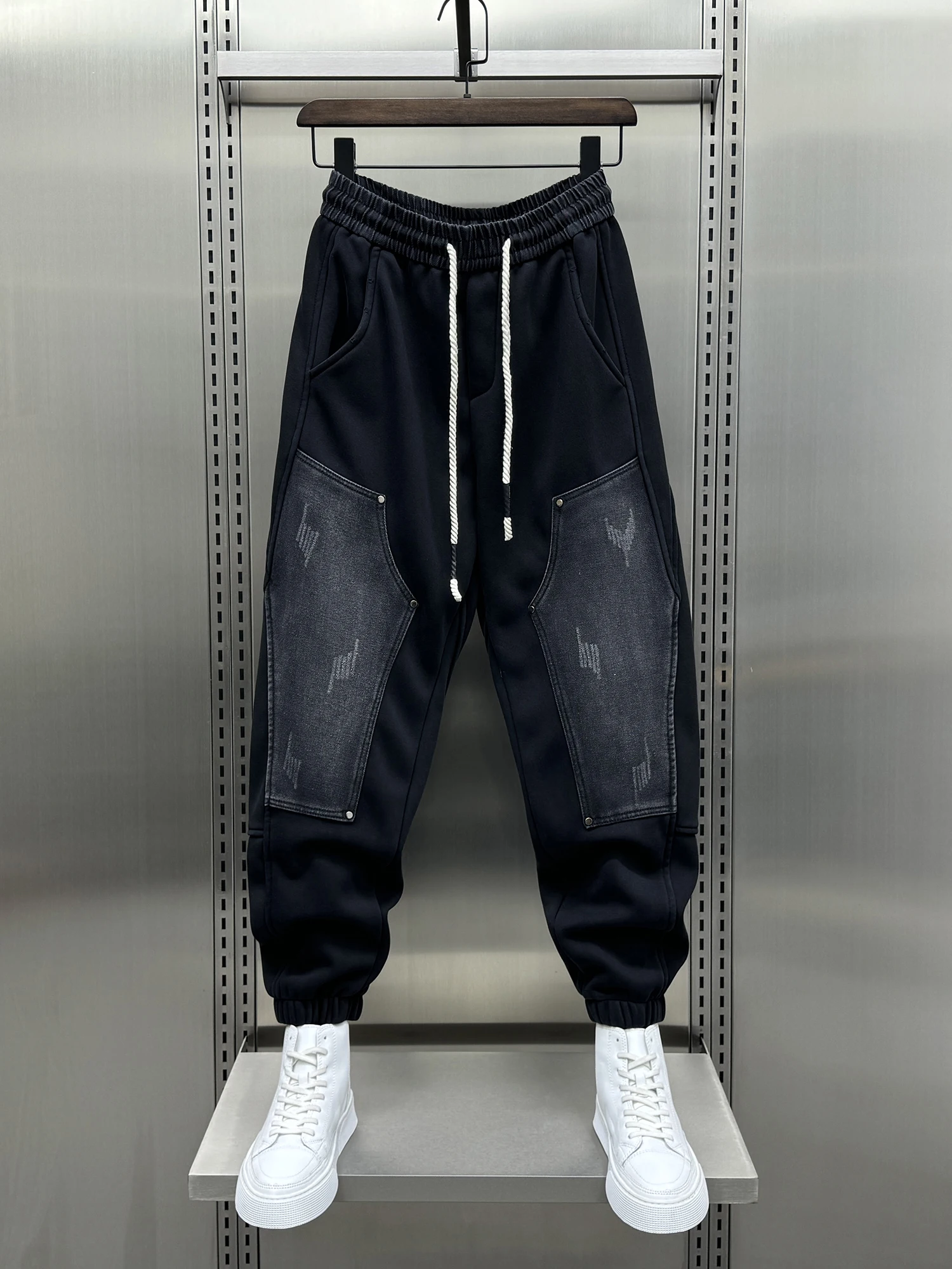 

Trendy Men's Winter Thiened Fce Harajuku Sle Pants Elastic Waist Cargo Trousers Youth Casual Loose Fit Long Pants