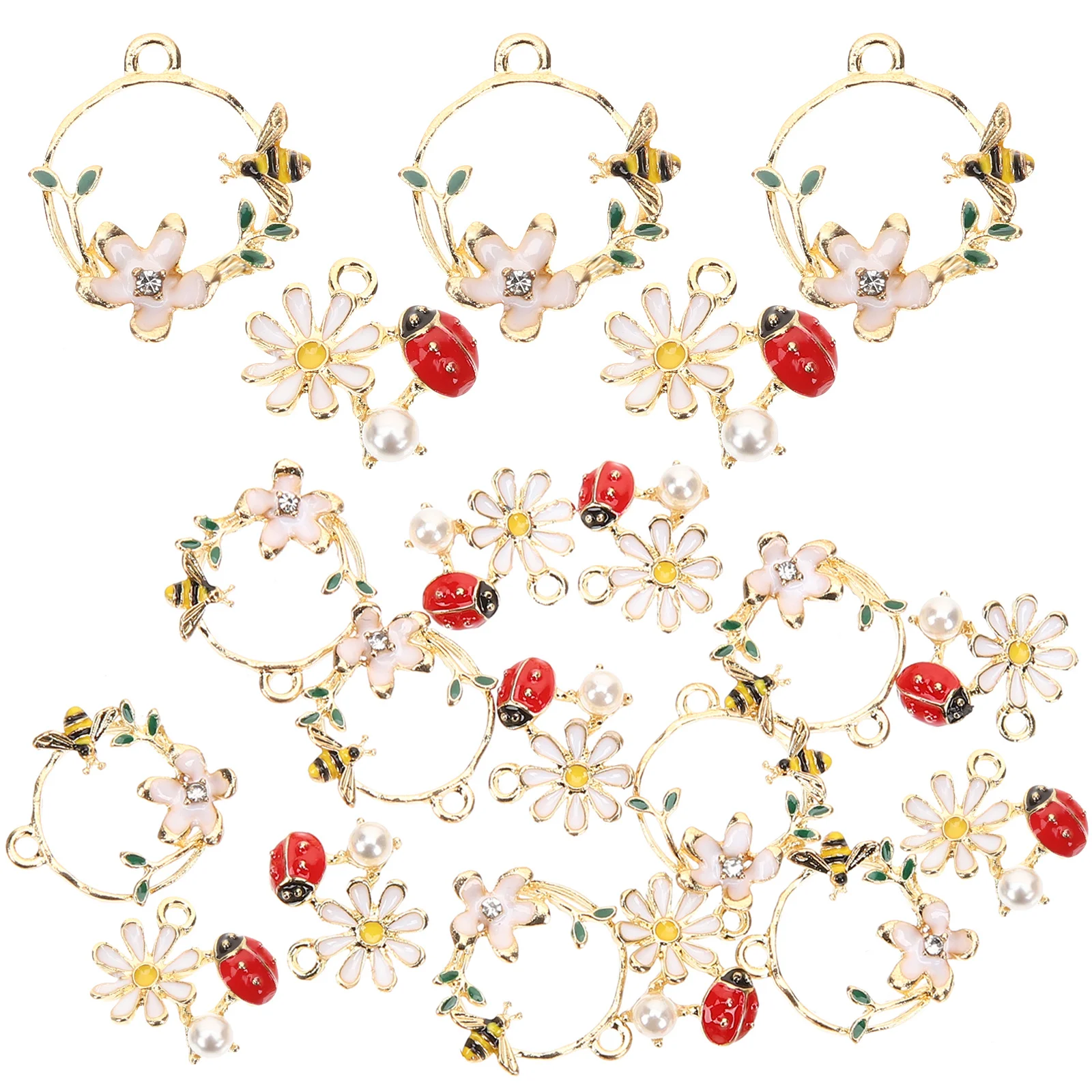 20Pcs Smooth Edged Ladybug Bee Flower Charms for Unique Jewelry Making Necklaces Bracelets Earrings Flower Charms