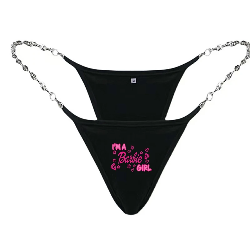 Sexy Barbie Girls Black Underwear for Women Anime Kawaii Y2K Women European American Metal Chain V Pants Thong Briefs Gifts Toys