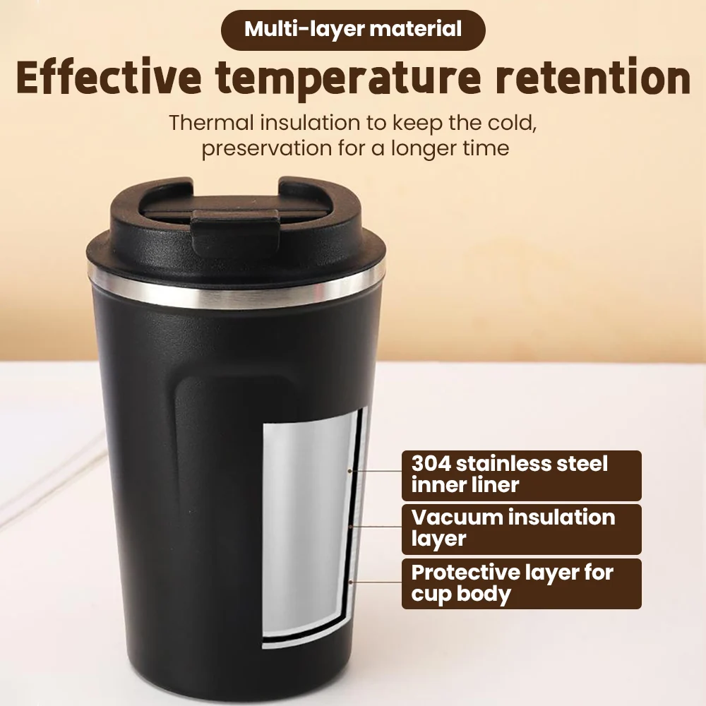 Foreign Trade New Stainless Steel Double Layer Coffee Cup Car Portable Thermos Cup Creative Mark Office Cup