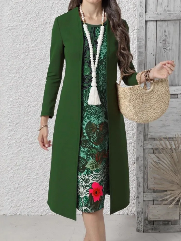 2-teiliges Mantel- und ärmelloses Kleid-Set, Kleidung in Übergröße, Kleider für Damenbekleidung, 2026, Frühling und Herbst, große Größe 3XL, Übergröße