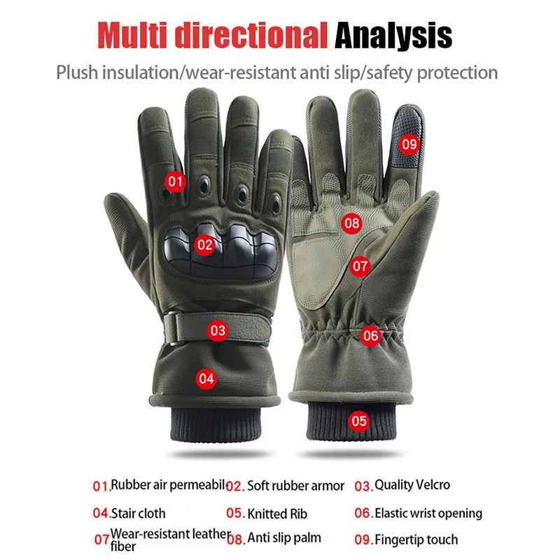 Men\'s Tactical Gloves Winter Full Finger Warm Moto Ski Touchscreen Waterproof Outdoor Sports Cycling Skiing Non-Slip Gloves