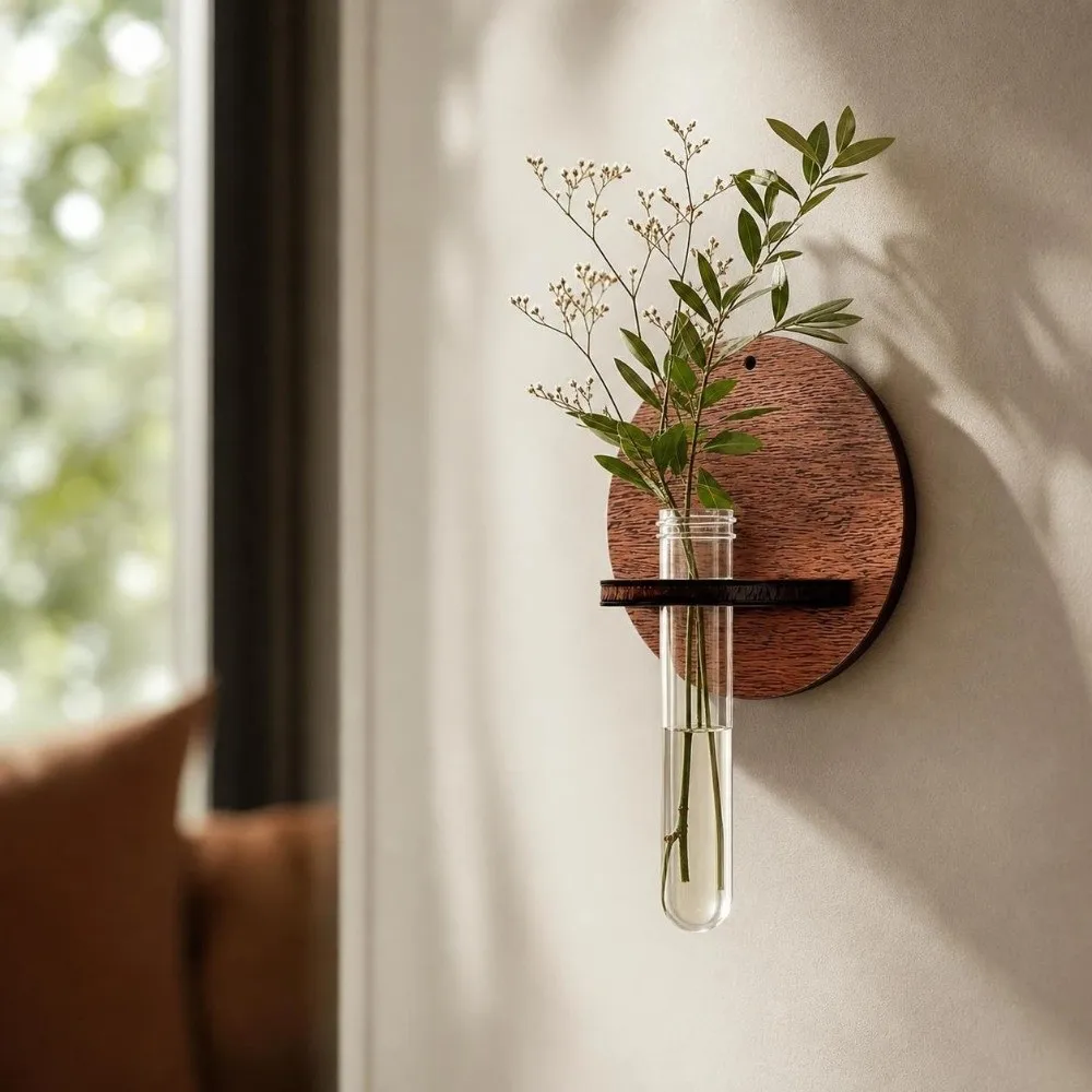 Minimalist Wooden Hydroponic Planter Shelf Home Ornaments Vase Planter Holder Round Retro Wall Mounted Planter Hydroponics