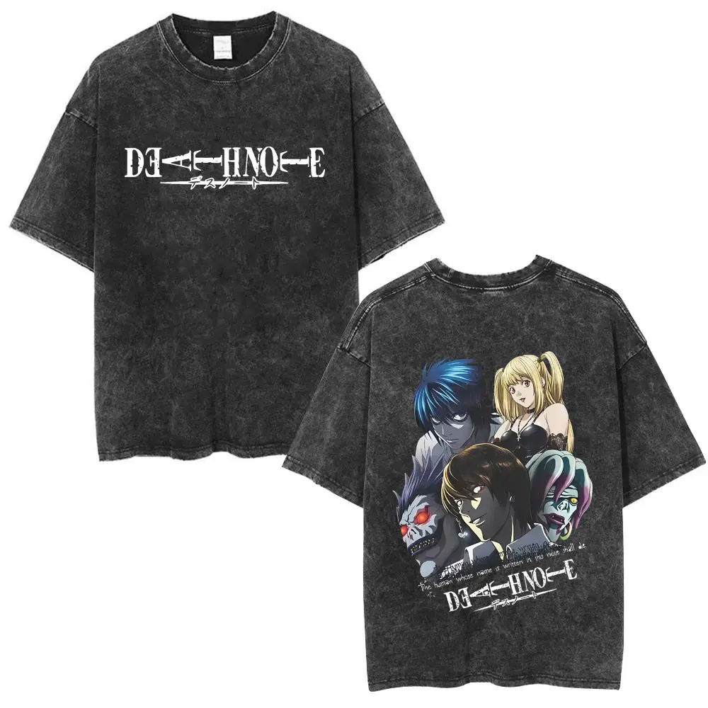 

Washed Vintage Anime Death Note Yagami Light MisaMisa Ryuk L Lawliet Graphic T Shirt Men Women Casual Cotton Retro Merch T-shirt