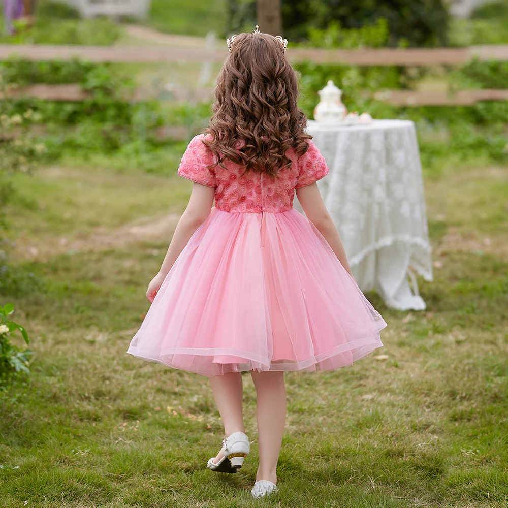 MQATZ Baby Clothes Flower Girl Children Princess Evening Party Prom Rose Pink Wedding Bridesmaid Summer Dress Ball Gown Vestidos