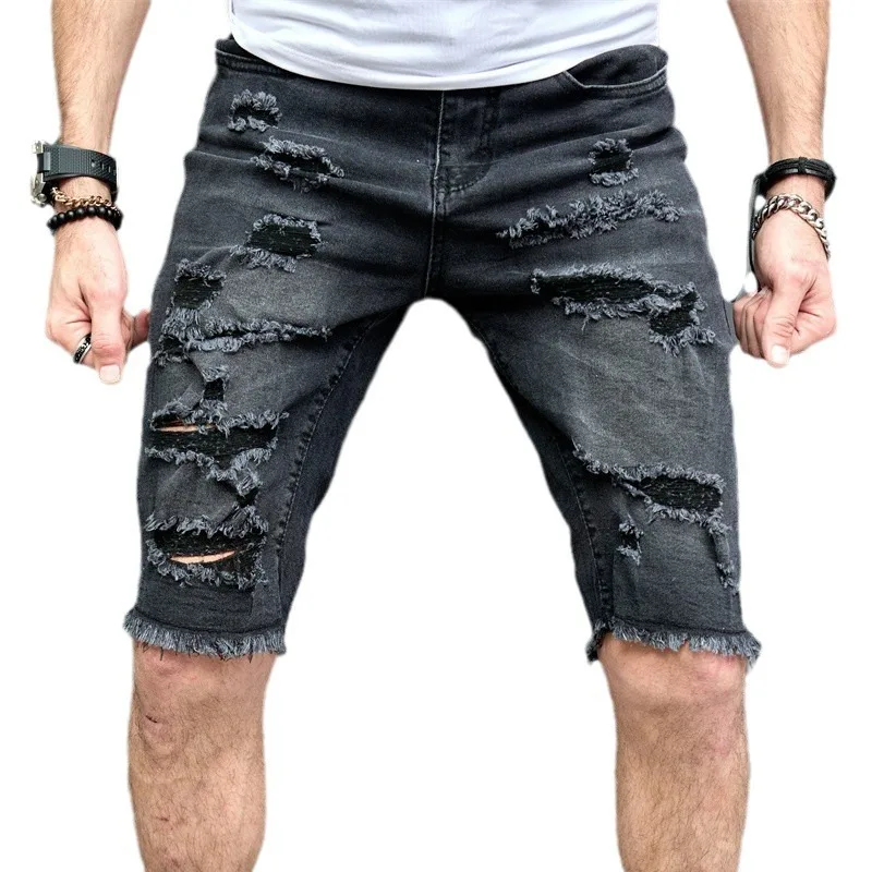 

New Summer Men's Five-point Casual Ripped Trendy Medium Pants Shaved Beggar Shorts