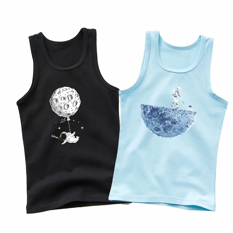 Jungen Baumwolle Unterhemd Astronaut Lustige Weste Kinder Ärmelloses T-shirt Sommer Sport Tank Tops 2 stücke Sets