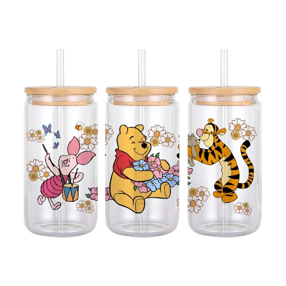 Disney Cartoon Winnie the Pooh UV DTF Aufkleber, wasserfeste Aufkleber für 16oz Glasbecher-Wickelaufkleber