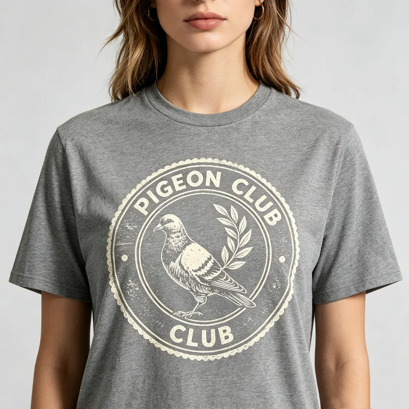 Retro Pigeon Club Stamp Print T Shirt Vintage Bird Graphic Short Sleeve Tees Unisex Casual Street Fashion Summer Cotton Top