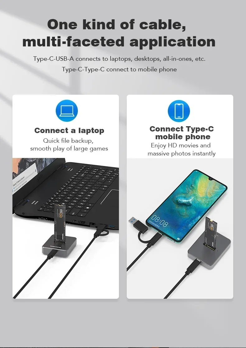 for HDD Docking Station M.2 Caddy Box Base Adapter SATA/NVMe SSD Dual Protocol Solid State Mobile Hard Disk Enclosure USB C