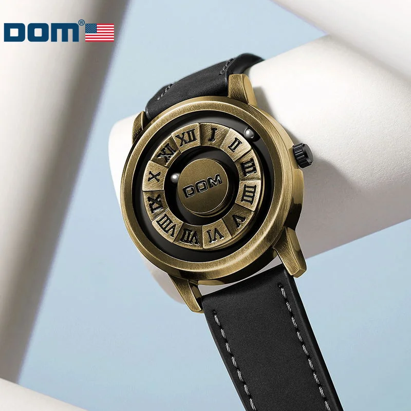 DOM 1345 Men\'s Bronze Magnetic Watch Fashionable clasp Cool Technology Magnetic Ball Watch Nylon Woven Strap Waterproof Magnetic