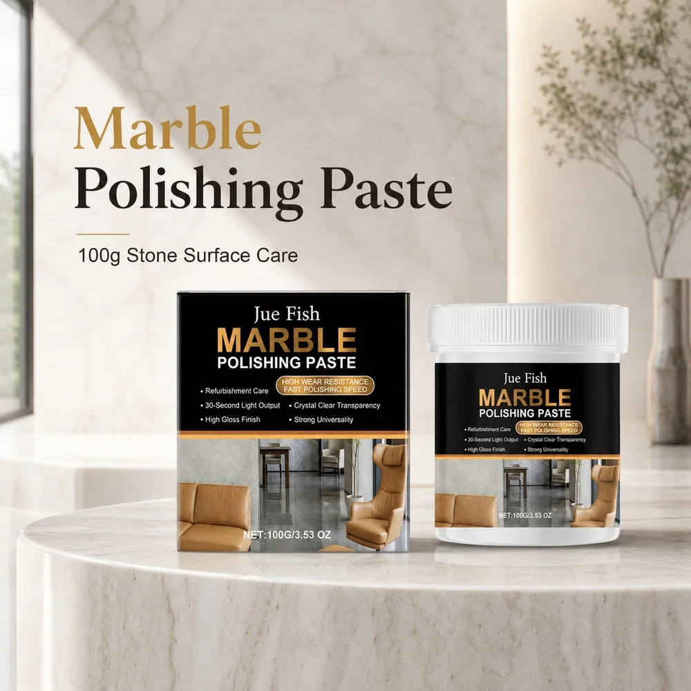 Jue Fish Marble Polishing Paste 100g for Granite Quartz Ceramic Tile Countertop Surface Care Water Mark and Fingerprint Cleaning