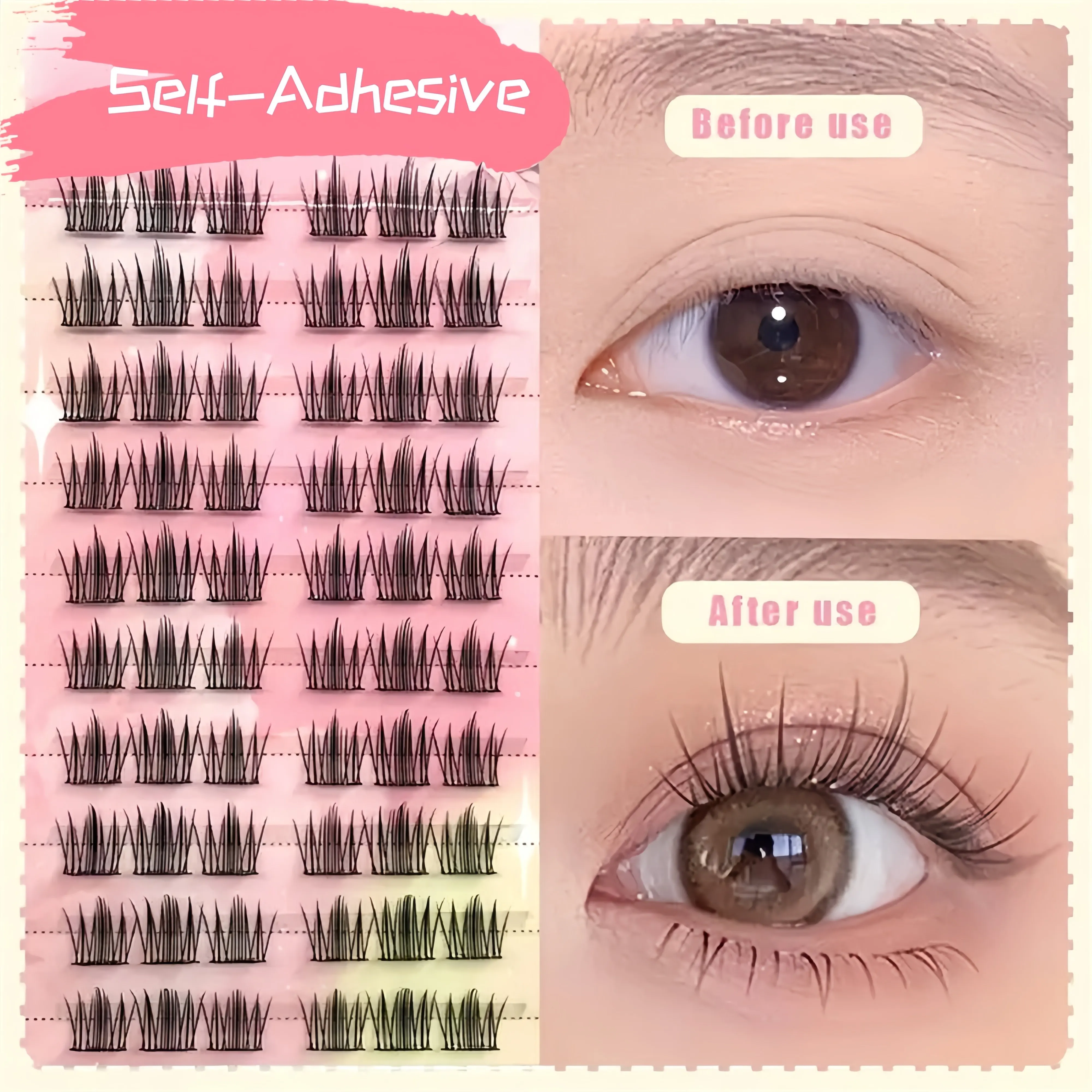 Natürliche Cosplay-Kunstwimpern, kein Kleber erforderlich, Wimpernbüschel, falsche Wimpern für einen Augenlifting-Effekt, DIY-Make-up, Verwendung von Make-up-Werkzeugen