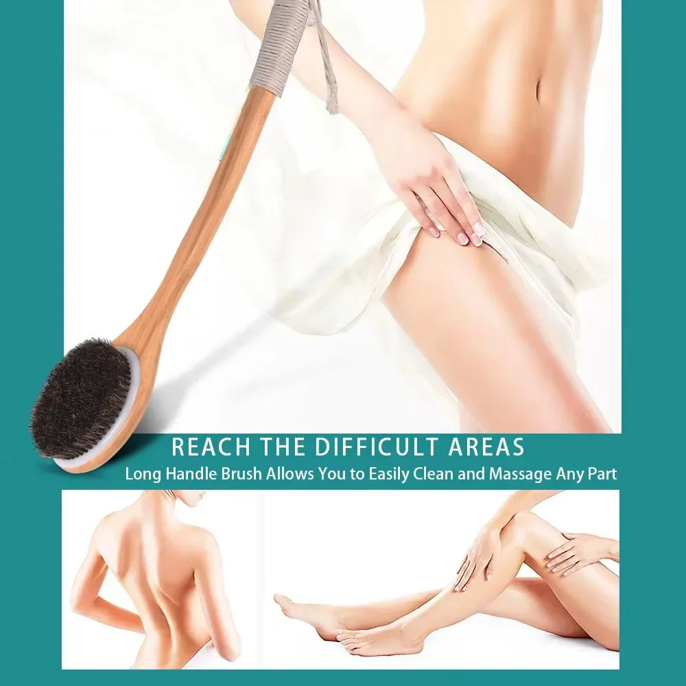 Szczotka do kąpieli z włosia końskiego, złuszczająca, do masażu ciała, włosie miękkie i średnio mocne, odpowiednia dla kobiet i mężczyzn.