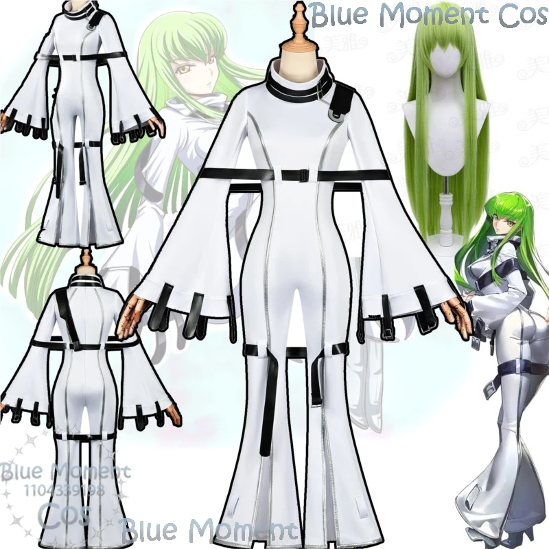 C.C. Anime Code Cosplay Geass Costume Prop Green Wig White Straitjacket Queen Women Cos Halloween Party Play Roleplay Customized