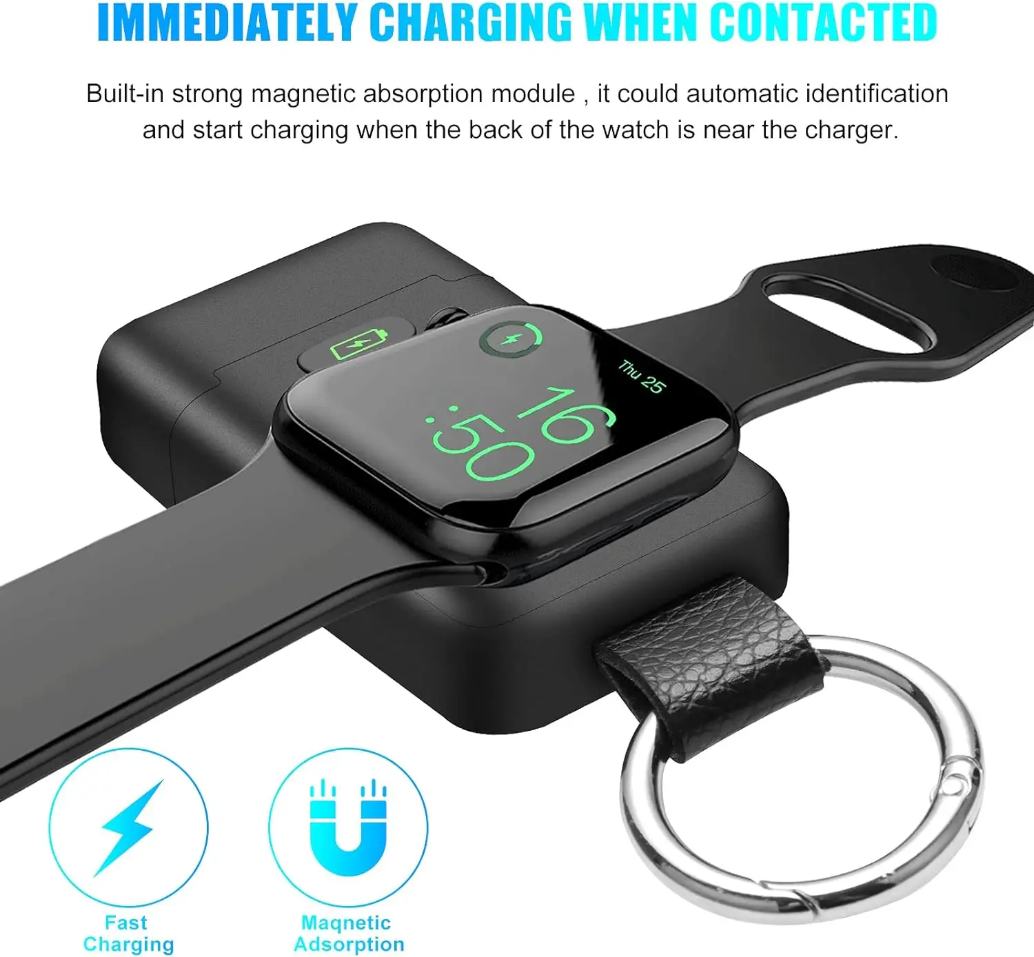 Charger for Apple Watch 9/Ultra 1400Mah Portable Wireless Charger Keychain for Apple Watch Series 9/8/UItra/7/6/SE/5/4/3/2/1