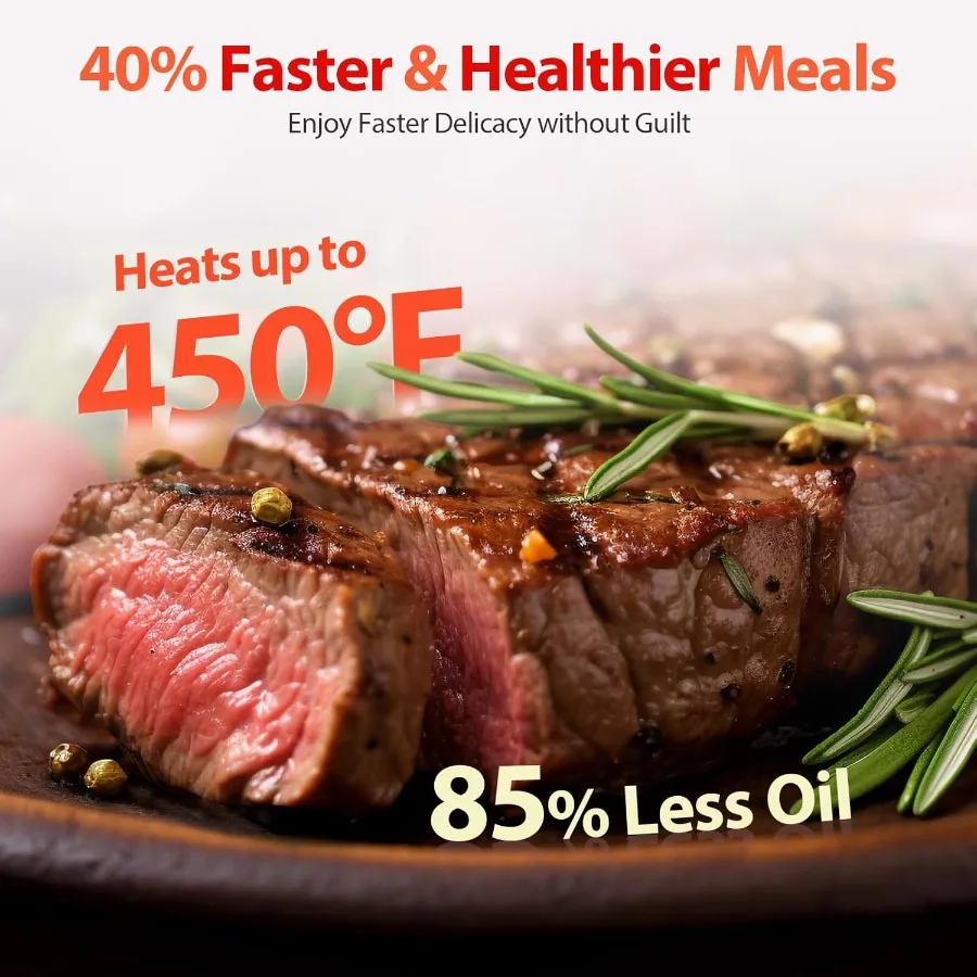 에어프라이어 비엘리셔스 8in1 스마트 컴팩트 4QT 에어프라이어 쉐이크 리마인더 450F 디지털 에어프라이어 플레이버락 기술 강화유리