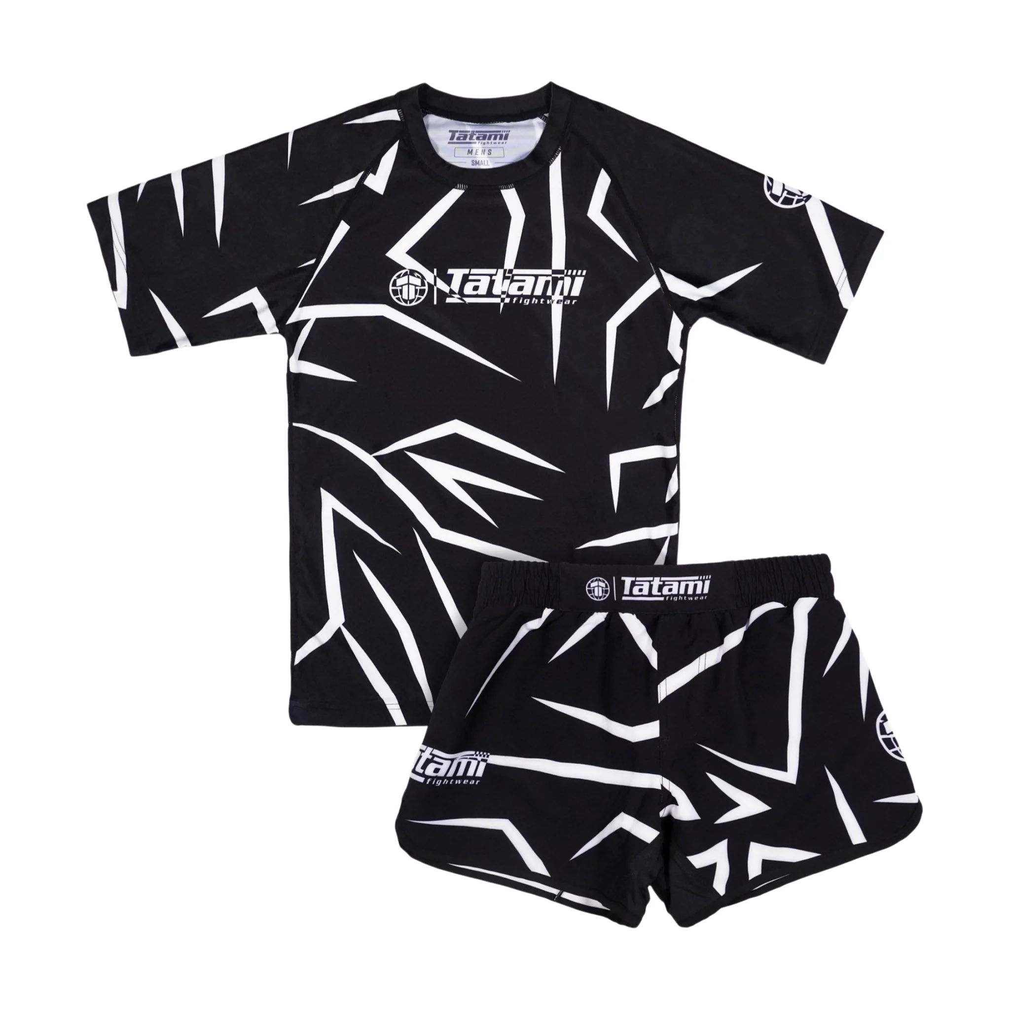 Conjunto de Camiseta y Pantalones Cortos de Lucha Summer Fightwear Primium en Blanco y Negro para Hombre, para Entrenamiento de MMA, Jiu-Jitsu y Lucha Libre