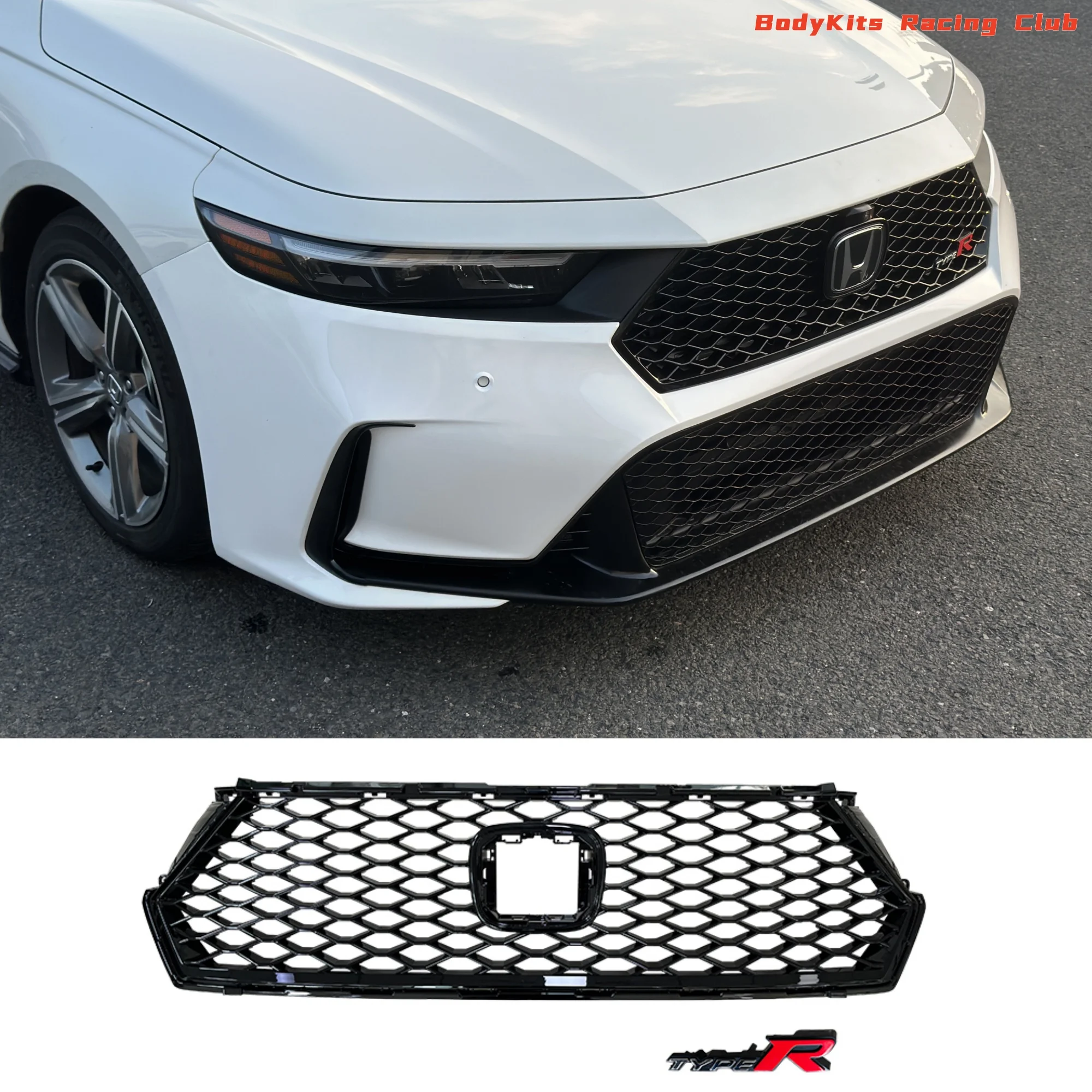 

Gloss Black Front Bumper Type R Style Honeycomb Grille Grills For Honda Accord 2023 2024