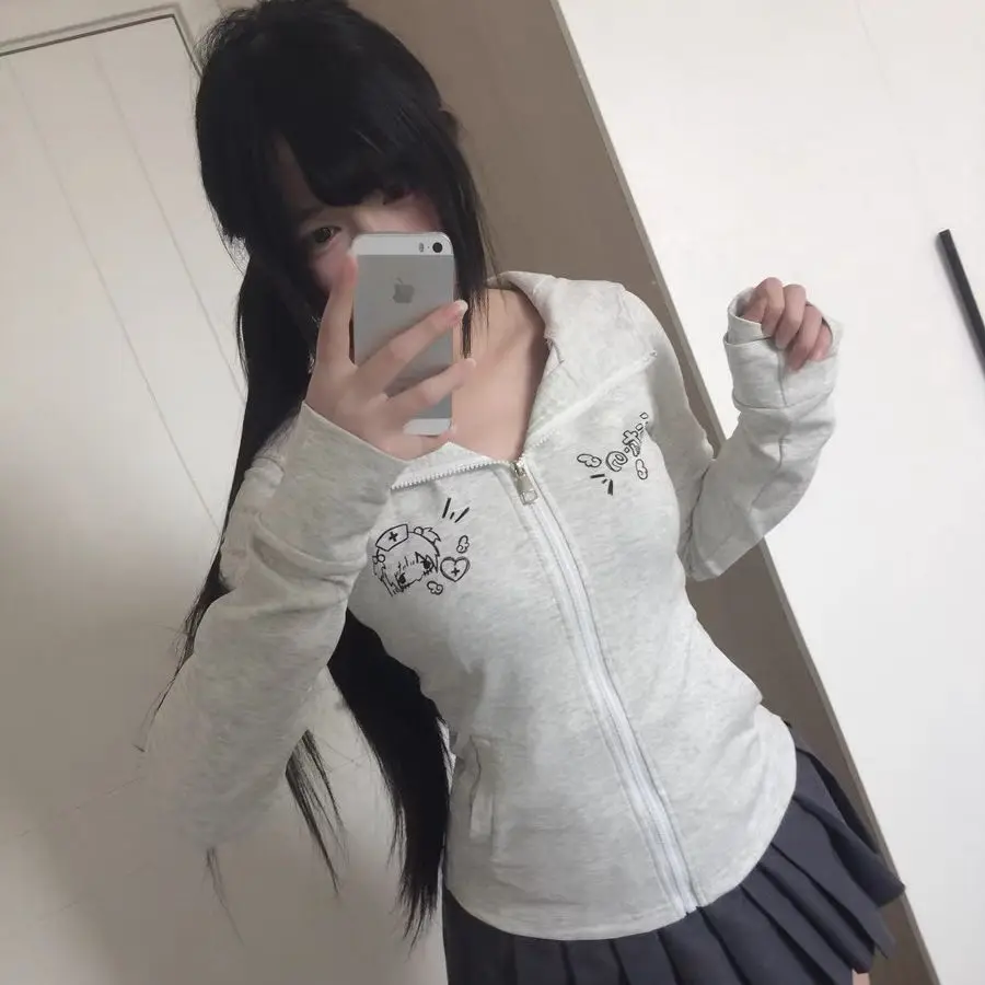 Long Sleeve Early Autumn Hoody Casual Women Clothing Japanese Print Cat Spice Girls Hoodies Slim Fairycore Streetwear Mujer view 5