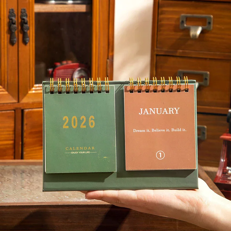 

2026 Desk Calendar Mini Portable Simple English Handmade Desktop Decoration Office Daily Record Study Decor Desk Accessories